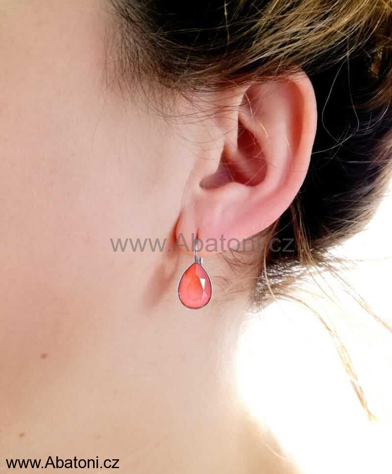 Swarovski Elements Pear vlepený krystal 14mm - Rhodiované náušnice visací modré slzičky, kapky 31242.3 Aquamarine (modrá světlá, azurová, nebeská)
