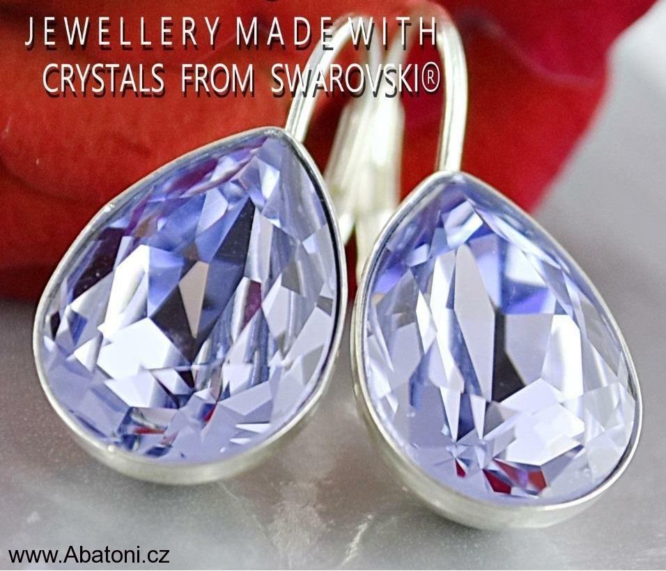 Swarovski Elements Pear vlepený krystal 2x10mm - Stříbrné náušnice visací bimbací fialové dvojité slzičky, kapky 31242.3 Provence Lavender (fialová světlá, lila, šeříková)