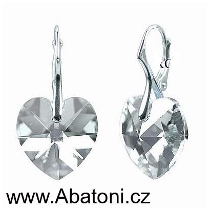 Swarovski Elements Heart krystal 14mm - Stříbrné náušnice visací bílé srdce, srdíčka 31125.1 Crystal (bílá, čirá, křišťálová)