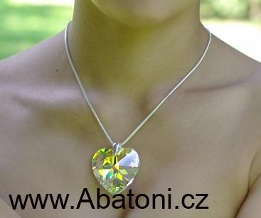 Swarovski Elements Heart krystal 18mm - Stříbrný náhrdelník (přívěsek + řetízek) bílé duhové srdce, srdíčko 34004.2 Crystal AB (bílá, křišťálová, duhová, měňavá)