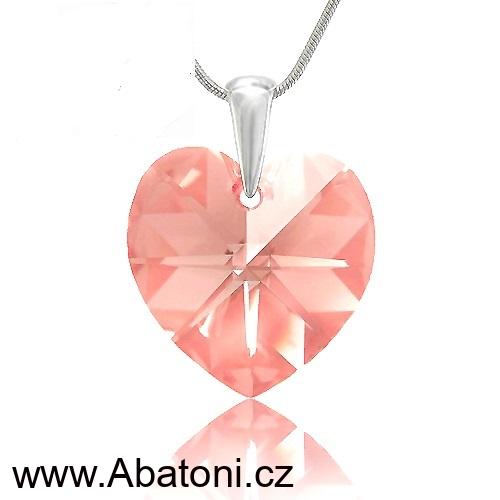 Swarovski Elements Heart krystal 18mm - Stříbrný náhrdelník (přívěsek + řetízek) růžové srdce, srdíčko 32071.3 Light Rose (růžová světlá)