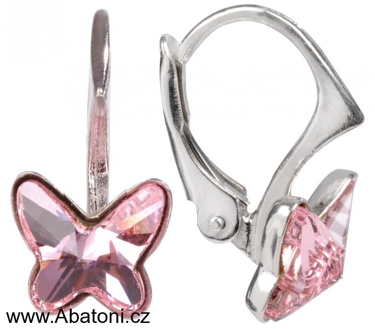 Swarovski Elements Butterfly 8mm - Dětské stříbrné náušnice visací bílý duhový motýl, motýlci 31251.1 Crystal AB (bílá, křišťálová, duhová, měňavá)