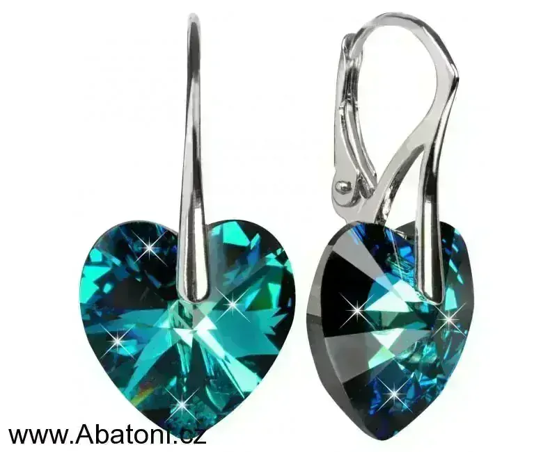 Swarovski Elements Heart krystal 14mm - Stříbrné náušnice visací fialové srdce, srdíčka 31012.5 Vitrail Light (růžová, fialová, tyrkysová, duhová) 