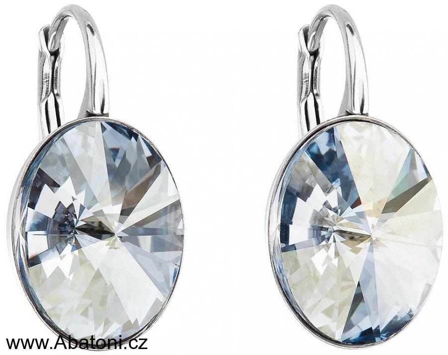 Swarovski Elements Oval Rivoli - Stříbrné náušnice visací modré oválky 31275.5 Blue Shade (modrá křišťálová světlá, šedo-béžová)