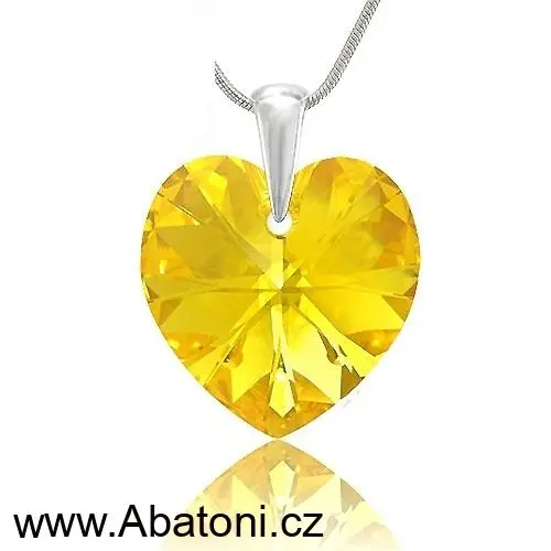 Swarovski Elements Heart krystal 18mm - Stříbrný náhrdelník (přívěsek + řetízek) žluto zlaté srdce, srdíčko 72071.5 Light Topaz (žlutá zářivá, zlatá, jantarová velmi světlá)