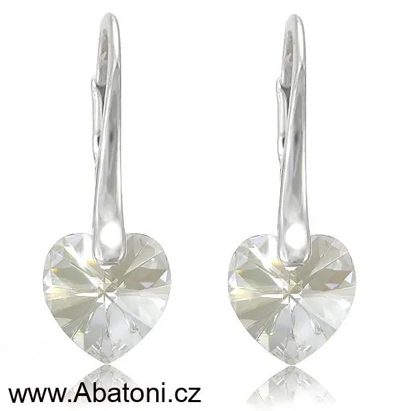 Swarovski Elements Heart krystal 10mm - Stříbrné náušnice visací bílé srdce, srdíčka 31315.3 Moonlight (bílá, čirá, křišťálová, měsíční stříbrno zlatá, duhová)