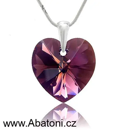 Swarovski Elements Heart krystal 14mm - Stříbrný náhrdelník (přívěsek + řetízek) fialové srdce, srdíčko 32020.5 Amethyst (fialová, bordó, vínová)