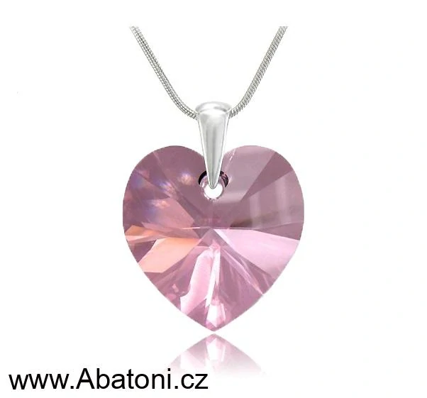 Swarovski Elements Heart krystal 18mm - Stříbrný náhrdelník (přívěsek + řetízek) růžové srdce, srdíčko 32071.3 Antique Pink (růžová tmavá, starorůžová, vintage)