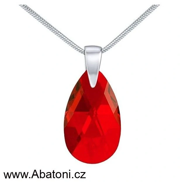 Swarovski Elements Pear krystal 22mm - Stříbrný náhrdelník (přívěsek + řetízek) visací červená slza, kapka 32075.3 Light Siam (červená)