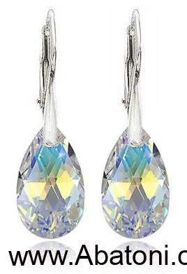 Swarovski Elements Pear krystal 16mm - Stříbrné náušnice visací bílá duhová slza, kapky 31063.2 Crystal AB (bílá, křišťálová, duhová, měňavá)