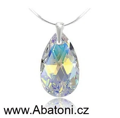 Swarovski Elements Pear krystal 22mm - Stříbrný náhrdelník (přívěsek + řetízek) visací bílá duhová slza, kapka 54035.2 Crystal AB (bílá, křišťálová, duhová, měňavá)