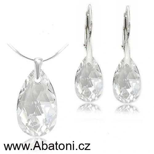 Swarovski Elements Pear krystal 22+16mm - Stříbrná sada (set, souprava) náušnice a přívěsek s řetízkem bílá slza, kapka 39049.2 Crystal (bílá, čirá, křišťálová)