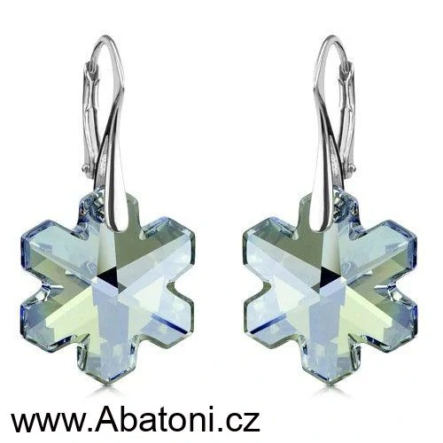 Swarovski Elements Snowflake krystal 20mm - Stříbrné náušnice visací modrá vločka, sněhové vločky 11265.1 Blue Shade (modrá křišťálová světlá, šedo-béžová)