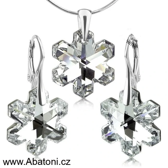 Swarovski Elements Snowflake krystal 20mm - Stříbrná sada (set, souprava) náušnice a přívěsek s řetízkem bílá vločka, sněhové vločky 34221.1 Crystal (bílá, čirá, křišťálová)