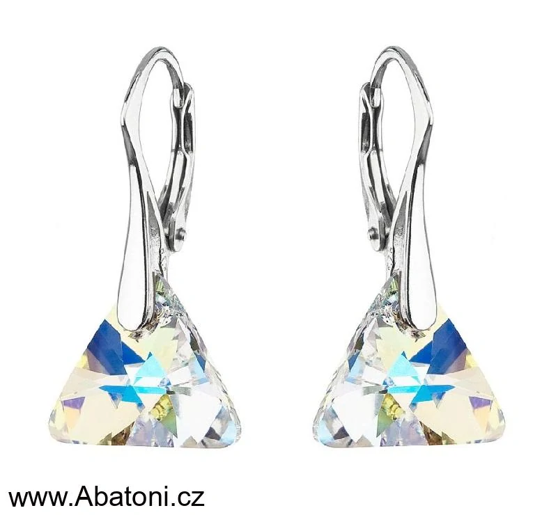 Swarovski Elements Xilion Triangle krystal 12mm - Stříbrné náušnice visací bílý duhový trojúhelník 39174.2 Crystal AB (bílá, křišťálová, duhová, měňavá)