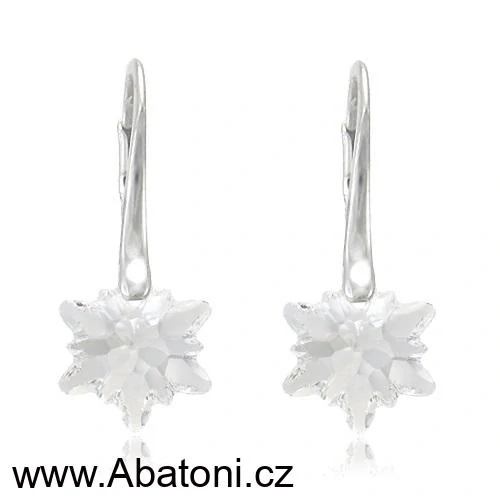 Swarovski Elements Edelweiss Snowflake krystal 14mm - Stříbrné náušnice visací bílá vločka, protěž, kytička 31130.1 Crystal (bílá, čirá, křišťálová)