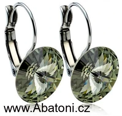 Swarovski Elements Rivoli vlepený krystal 12mm - Stříbrné náušnice visací šedé kulaté 31106.3 Black Diamond (šedá, černá, kouřová)