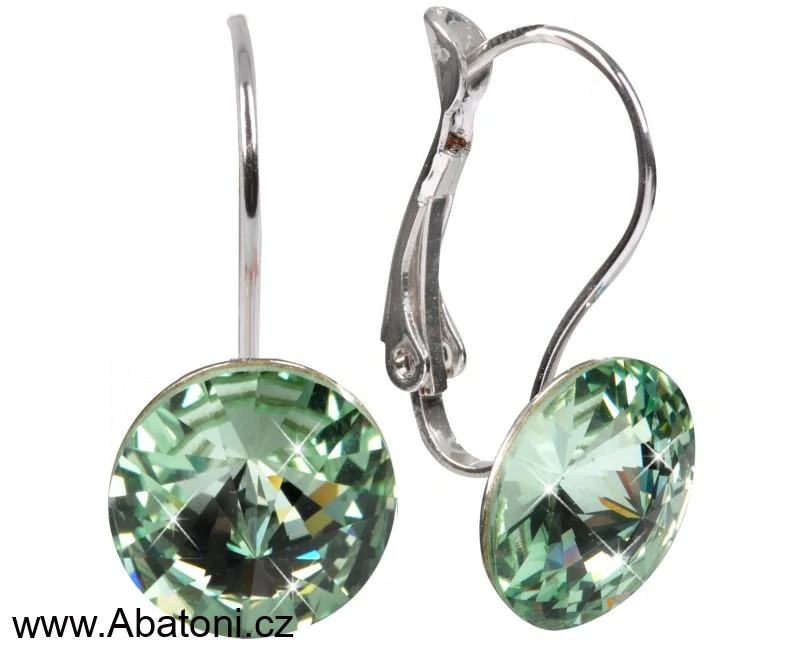 Swarovski Elements Rivoli vlepený krystal 12mm - Ocelové náušnice visací zelené kulaté 31106.3 Chrysolite (zelená světlá, mátová)