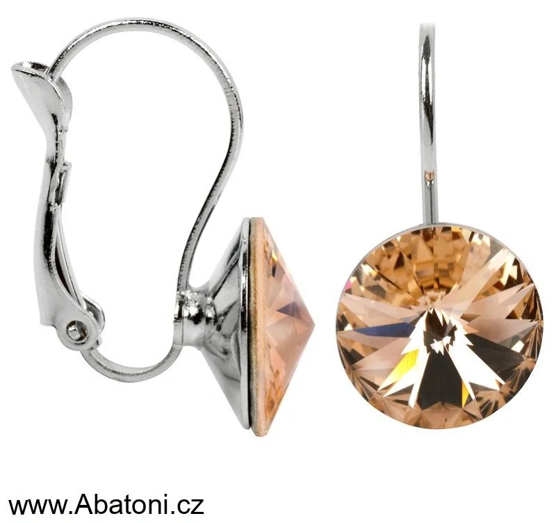 Swarovski Elements Rivoli vlepený krystal 12mm - Stříbrné náušnice visací oranžové kulaté 31300.3 Light Peach (meruňková, oranžová velmi světlá)
