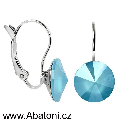 Swarovski Elements Rivoli vlepený krystal 12mm - Stříbrné náušnice visací modré kulaté 31106.3 Summer Blue (modrá mléčná, světlá azurová)