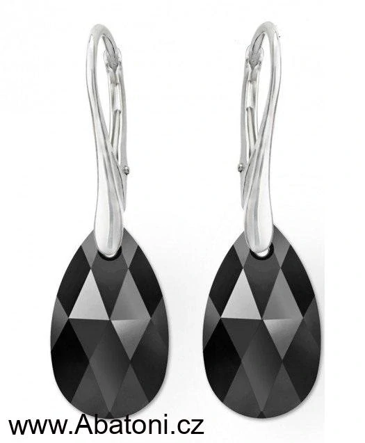 Swarovski Elements Pear krystal 16mm - Stříbrné náušnice visací černá slza, kapky 71161.3 Jet (černá)