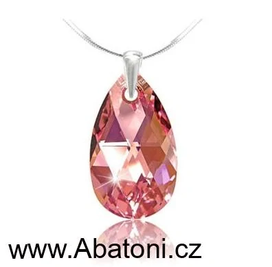 Swarovski Elements Pear krystal 22mm - Stříbrný náhrdelník (přívěsek + řetízek) visací růžová slza, kapka 54025.3 Light Rose (růžová světlá)