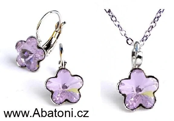 Swarovski Elements Flower - Stříbrná sada (set, souprava) náušnice a přívěsek s řetízkem fialová kytička, květinka 39092.3 Violet (fialová velmi světlá, lila)