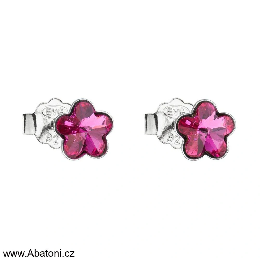 Swarovski Elements Flower 6mm - Dětské stříbrné náušnice pecky puzety růžové kytičky, květinky 31080.3 Fuchsia (růžová tmavá, fuchsiová)