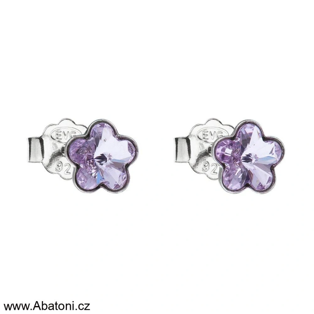 Swarovski Elements Flower 6mm - Dětské stříbrné náušnice pecky puzety fialové kytičky, květinky 31080.3 Violet (fialová velmi světlá, lila)