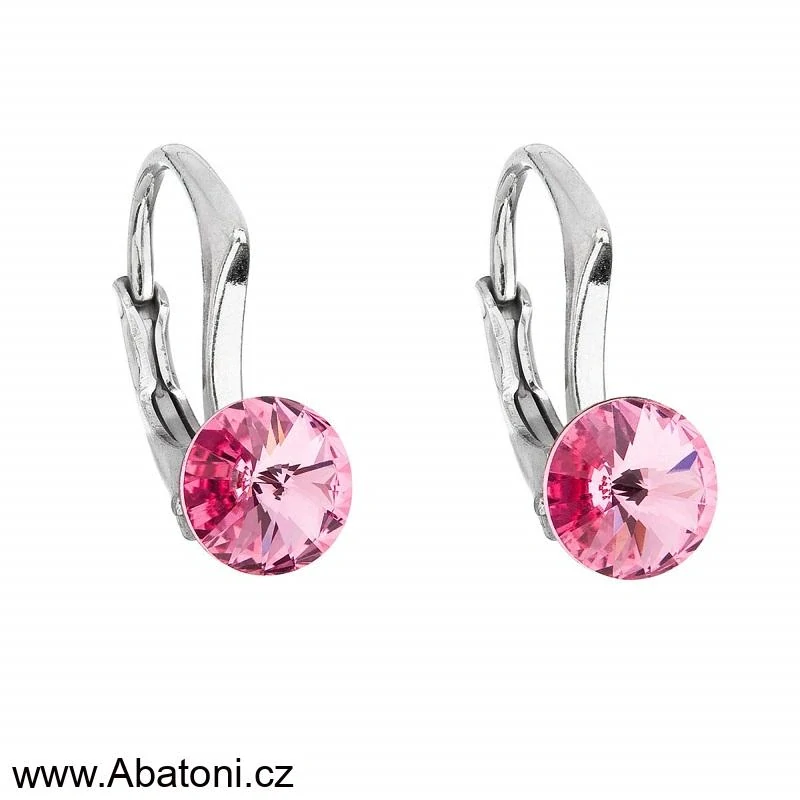 Swarovski Elements Rivoli vlepený krystal 8mm - Dětské Stříbrné náušnice visací růžové kulaté 31230.3 Rose (růžová)