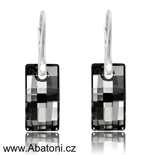 Swarovski Elements Urban krystal 20mm - Stříbrné náušnice visací šedo černé obdélníky 31278.5 Silver Night (černá, šedá, duhová)