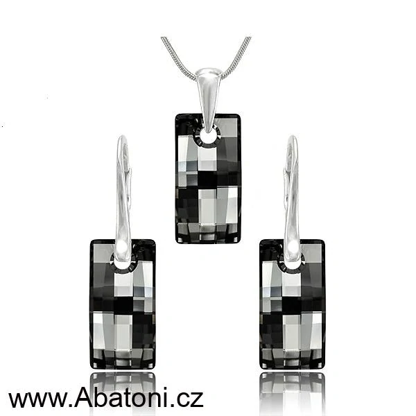 Swarovski Elements Urban krystal 20mm - Stříbrná sada (set, souprava) náušnice a přívěsek s řetízkem šedo černý obdélník 39022.2 Silver Night (černá, šedá, duhová)