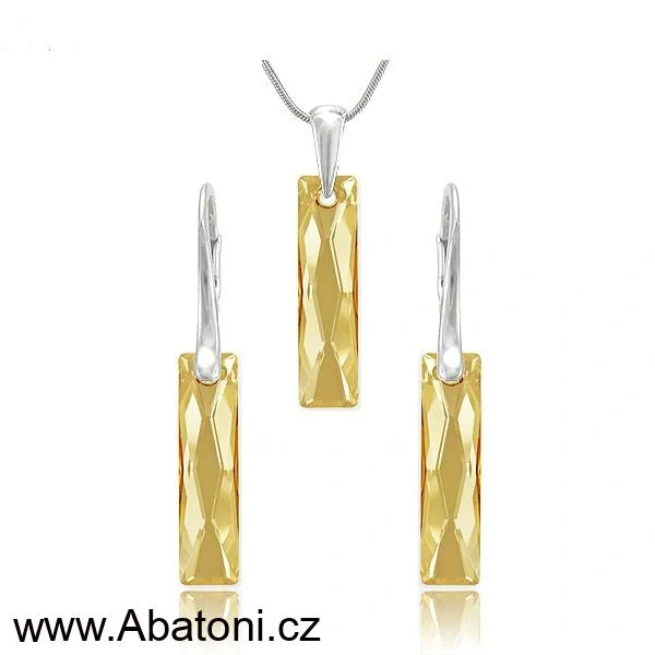 Swarovski Elements Queen Baguette krystal 25mm - Stříbrná sada (set, souprava) náušnice a přívěsek s řetízkem zlatý obdélník 39022.2 Golden Shadow (zlatá, světlá jantarová, zlatobéžová)