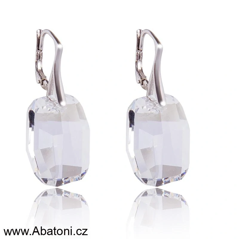 Swarovski Elements Graphic krystal 19mm - Stříbrné náušnice visací bílé zkosené obdélníky 31297.2 Crystal (bílá, čirá, křišťálová)