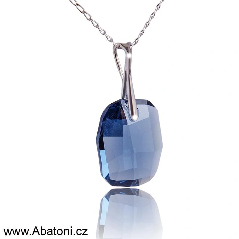 Swarovski Elements Graphic krystal 19mm - Stříbrný náhrdelník (přívěsek + řetízek) modrý zkosený obdélník 34254.2 Denim Blue (modrá tmavá, riflová, džínová)