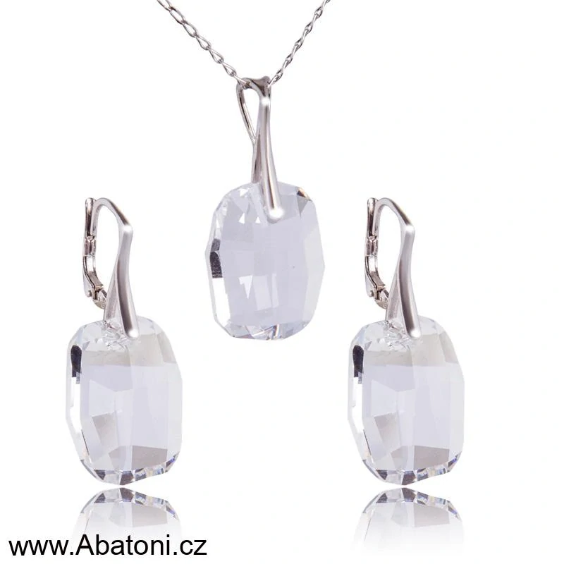 Swarovski Elements Graphic krystal 19mm - Stříbrná sada (set, souprava) náušnice a přívěsek s řetízkem bílý zkosený obdélník 39022.2 Crystal (bílá, čirá, křišťálová)