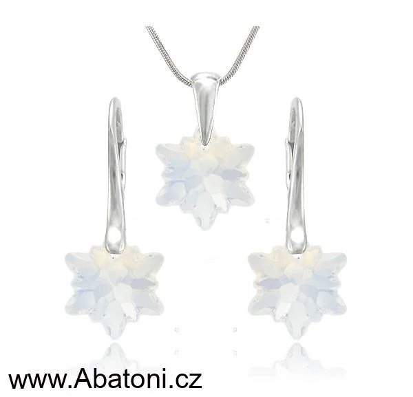 Swarovski Elements Edelweiss Snowflake krystal 14mm - Stříbrná sada (set, souprava) náušnice a přívěsek s řetízkem bílá vločka, protěž, kytička 34221.1 White Opal (bílá mléčná, vintage)