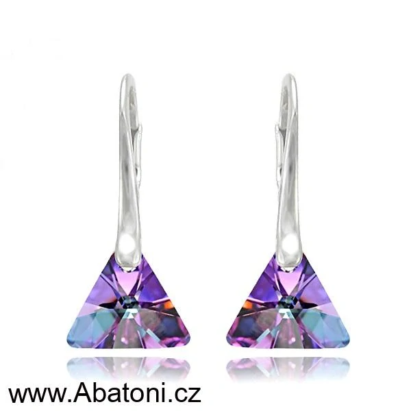 Swarovski Elements Xilion Triangle krystal 12mm - Stříbrné náušnice visací fialový trojúhelník 39174.2 Vitrail Light (růžová, fialová, tyrkysová, duhová)