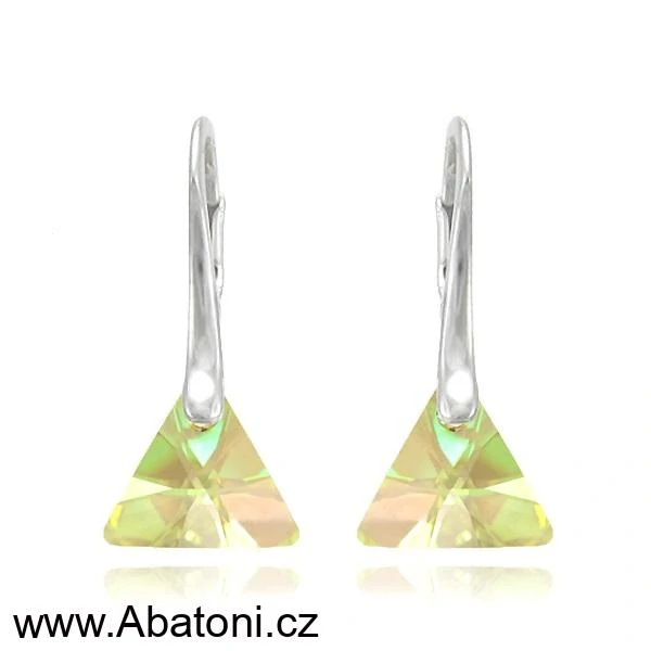 Swarovski Elements Xilion Triangle krystal 12mm - Stříbrné náušnice visací zelený trojúhelník 39174.2 Luminous Green (zelená velmi světlá, žluto zelená)