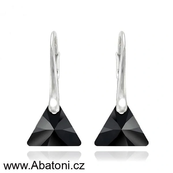 Swarovski Elements Xilion Triangle krystal 12mm - Stříbrné náušnice visací černý trojúhelník 39174.2 Jet (černá)