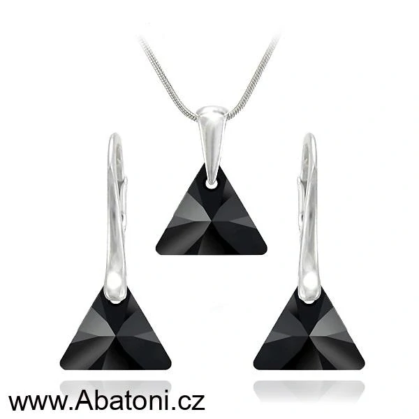 Swarovski Elements Xilion Triangle krystal 12mm - Stříbrná sada (set, souprava) náušnice a přívěsek s řetízkem černý trojúhelník 39174.2 Jet (černá)