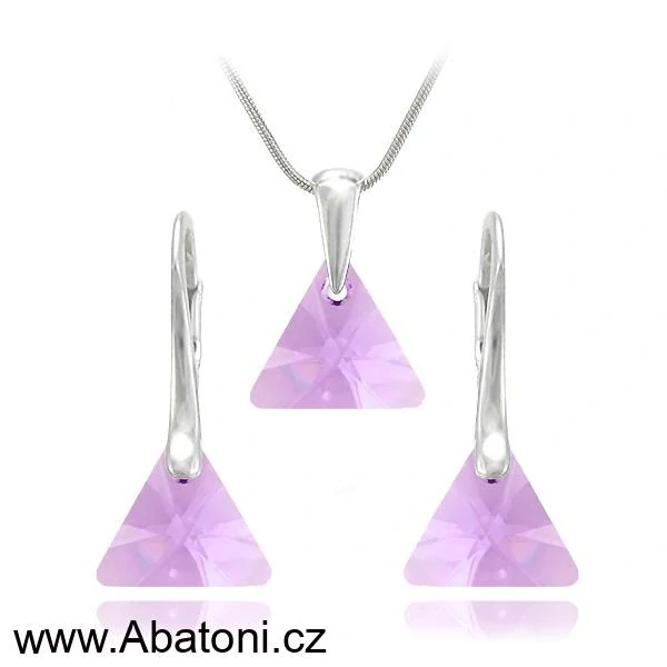Swarovski Elements Xilion Triangle krystal 12mm - Stříbrná sada (set, souprava) náušnice a přívěsek s řetízkem fialový trojúhelník 39174.2 Violet (fialová velmi světlá, lila)