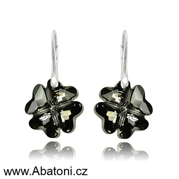 Swarovski Elements Clover krystal 23mm - Stříbrné náušnice visací šedo černý čtyřlístek 31262.1 Silver Night (černá, šedá, duhová)