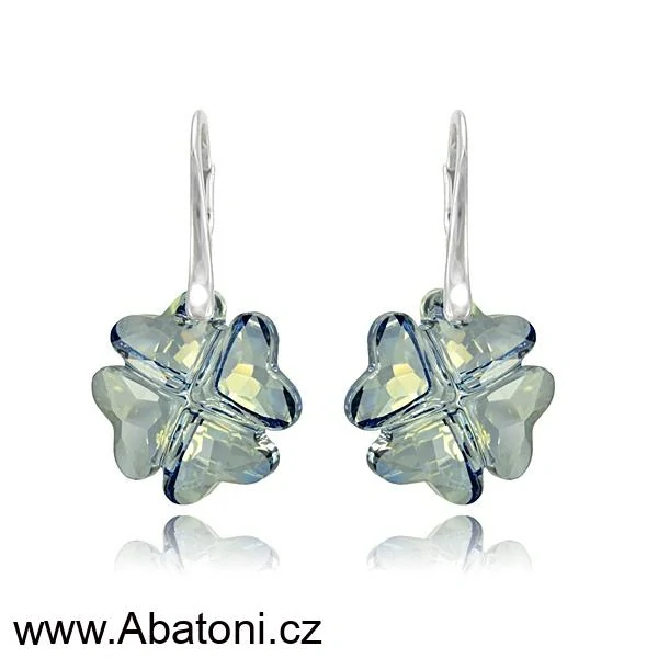 Swarovski Elements Clover krystal 19mm - Stříbrné náušnice visací modrý čtyřlístek 31262.1 Blue Shade (modrá křišťálová světlá, šedo-béžová)