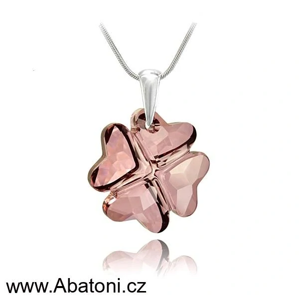 Swarovski Elements Clover krystal 19mm - Stříbrný náhrdelník (přívěsek + řetízek) růžový čtyřlístek 32085.1 Antique Pink (růžová tmavá, starorůžová, vintage)