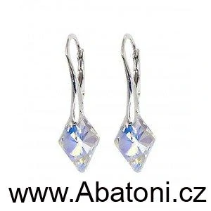 Swarovski Elements Rhombus krystal 19mm - Stříbrné masivní náušnice visací vílé duhové kosočtverce 31169.2 Crystal AB (bílá, křišťálová, duhová, měňavá)