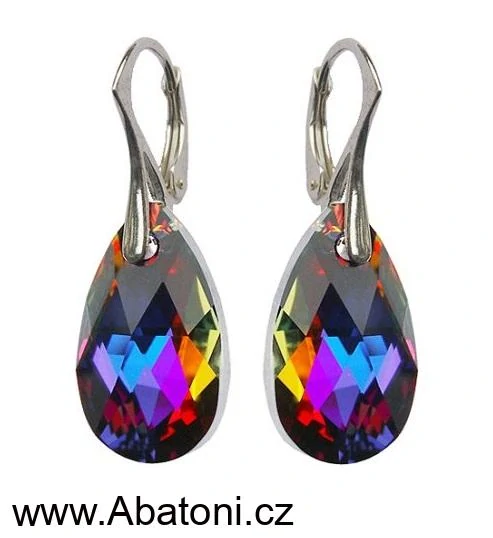 Swarovski Elements Pear krystal 16mm - Stříbrné náušnice visací oranžovo modrá slza, kapky 31215.5 Volcano (oranžová, modrá, duhová, ohnivá)