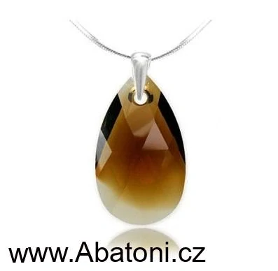 Swarovski Elements Pear krystal 22mm - Stříbrný náhrdelník (přívěsek + řetízek) visací hnědá slza, kapka 54025.3 Topaz Blend (hnědá, bronzovo béžová, žíhaná)