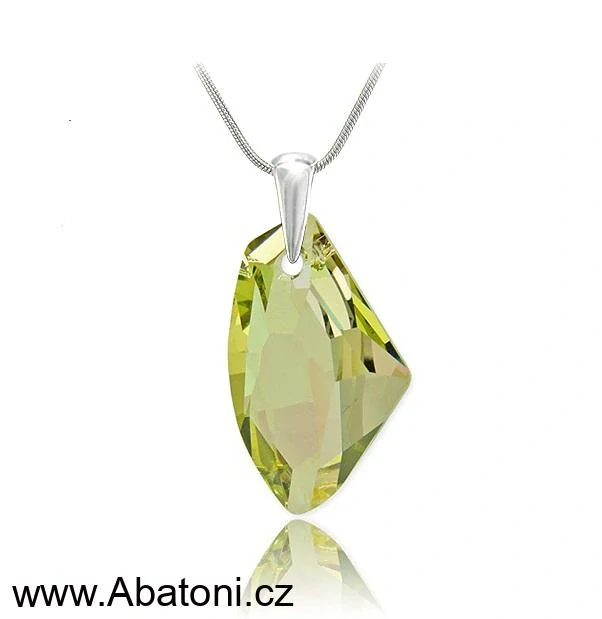 Swarovski Elements Galactic Polygon krystal 27mm - Stříbrný náhrdelník (přívěsek + řetízek) zelený mnohoúhelník 34254.2 Luminous Green (zelená velmi světlá, žluto zelená)