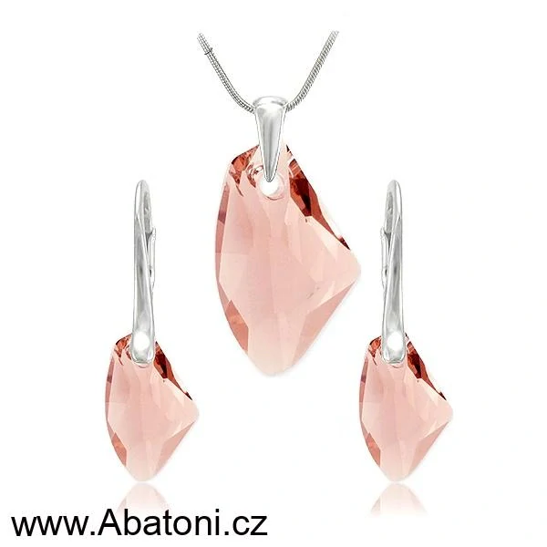 Swarovski Elements Galactic Polygon krystal 27+19mm - Stříbrná sada (set, souprava) náušnice a přívěsek s řetízkem růžový mnohoúhelník 39022.2 Light Rose (růžová světlá)